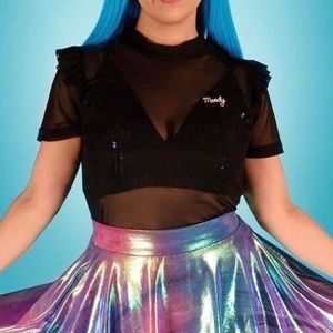 Black Mesh ruffled Crop Top